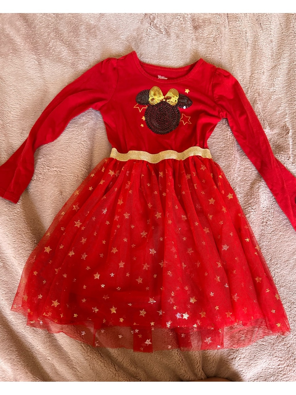 Girls' Red Sequin Minnie Mouse Tulle Dress with Gold Accents size 6